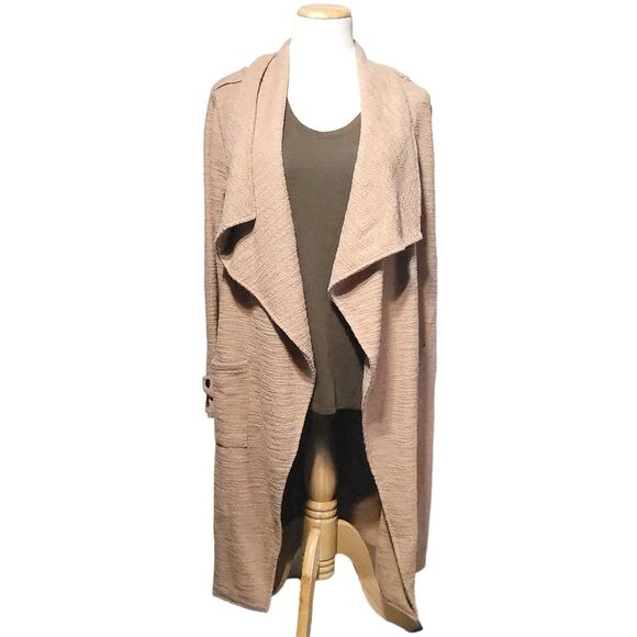 BB Dakota Revolution Drapey Boucle Trench Coat Tan Birch Womens Large - Picture 1 of 12